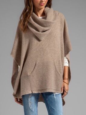 360 Cashmere Laurel Cowl Neck Poncho Women’s One Size 100% Cashmere Tan Camel